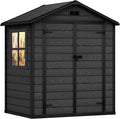 DWVO 6X5FT Resin Storage Shed with Reinforced Floor, Outdoor Storage Shed with Lockable Door, Window and Vents, Waterproof Plastic Tool Shed for Garden, Backyard, Patio, Lawn