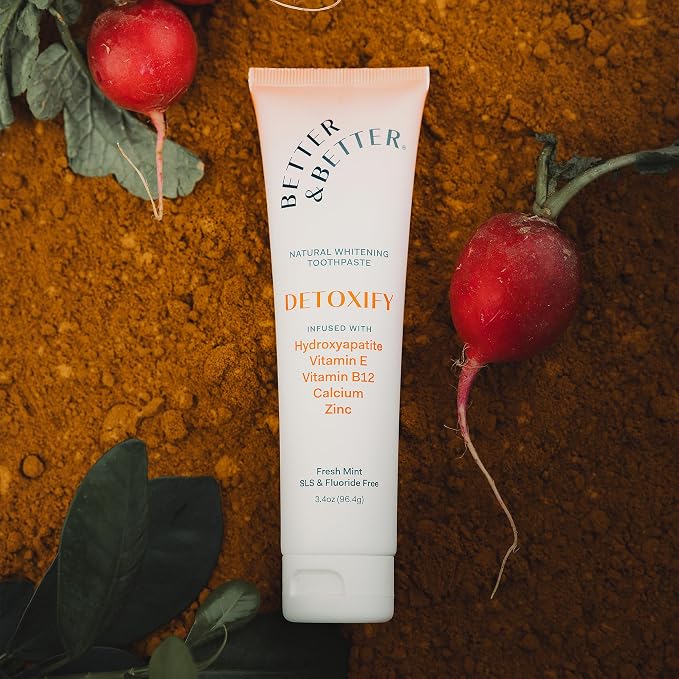 Better & Better Detoxify | Hydroxyapatite Whitening Toothpaste with Zinc | including Vitamins E, B12 | Fluoride-Free, SLS-Free | Remineralizing, 3.4oz