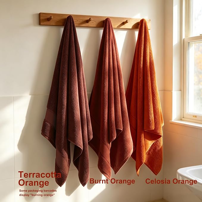 COZYART Bath Towel Set 6 PCS, Orange Luxury 100% Turkish Cotton 650GSM | Soft Absorbent Quick Dry, OEKO‑Tex 100 Cert. Zero Twist Ring Spun Cotton, Plush Fluffy, Breathable Hotel Quality Towels Set