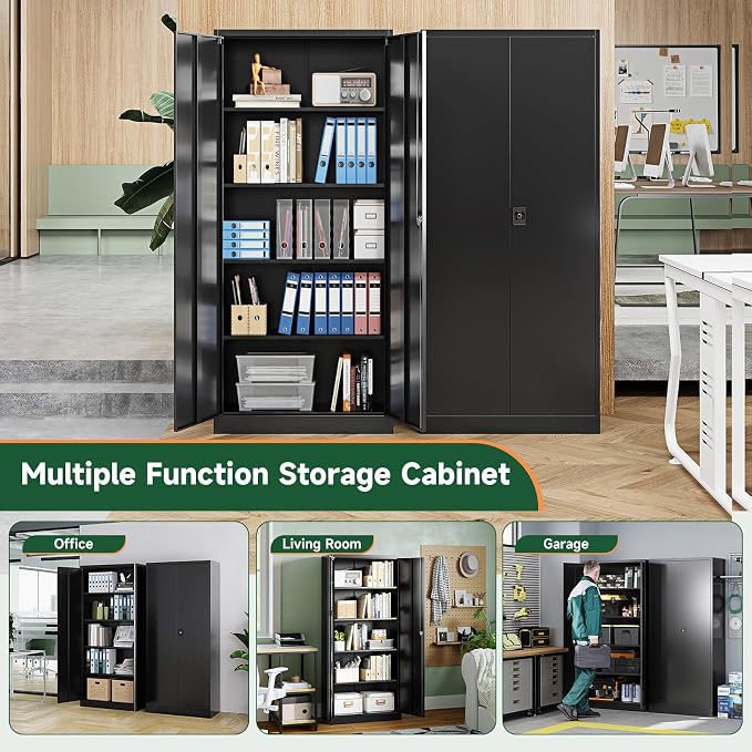 Metal Garage Storage Cabinets with Lock Door and Adjustable Shelves, Steel Tool Cabinets for Home,Office,Warehouse Organisieren (Black)