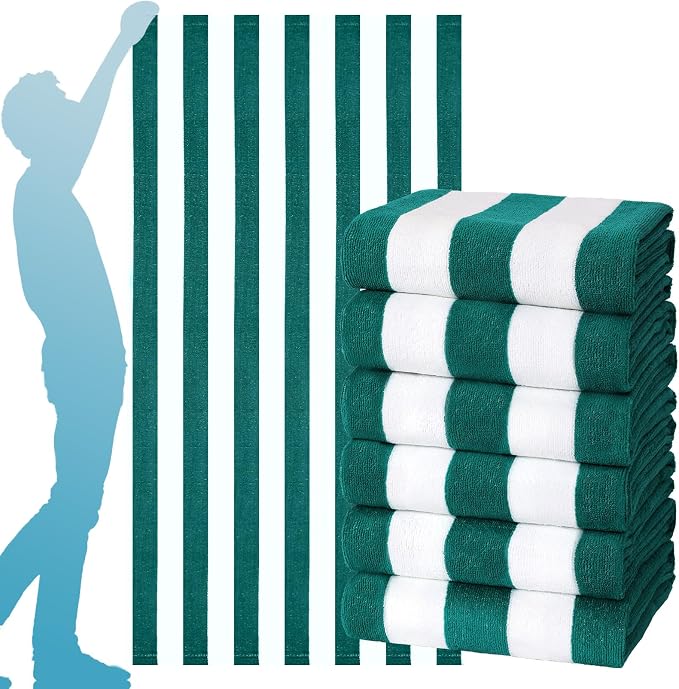 6 Packs Oversized 72x40 Inch Stripe Beach Towel Thin Terry Set XL Big Extra Large Accessories Essentials Soft Clearance Super Absorbent Pool Travel Bath Swim Camping Towels Bulk Men Women Adults Gift