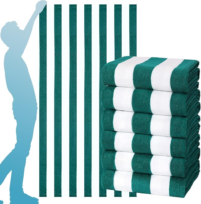 6 Packs Stripe Beach Towel Thin Terry Set XL Big Extra Large Oversized Accessories Essentials Soft Super Absorbent Clearance Pool Swim Camping Travel Bath Towels Bulk Men Women Adults Gift Green