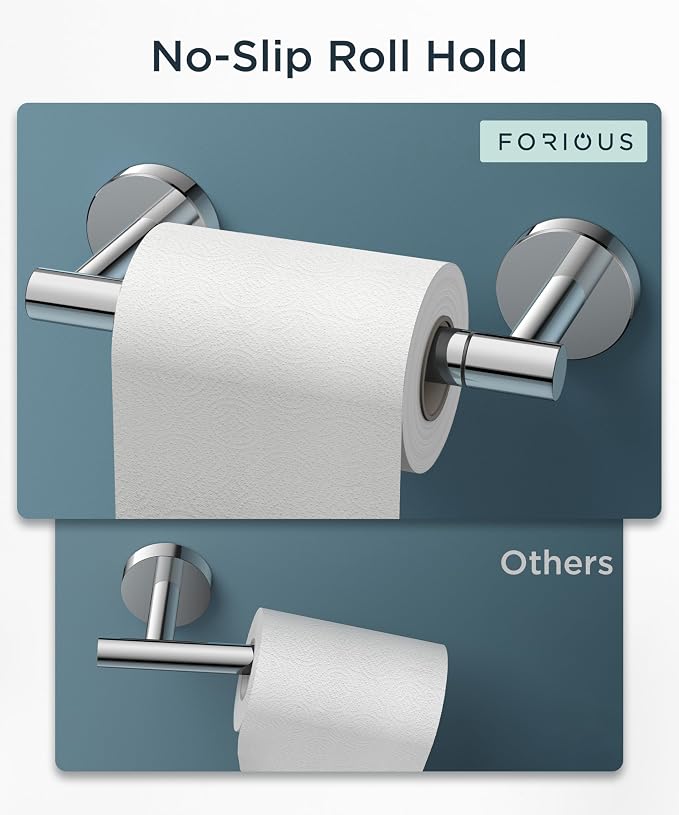 FORIOUS Toilet Paper Holder Wall Mount, Stainless Steel Rustproof Double Post Pivoting Tissue Roll Holder for Bathroom, Commercial Toilet Paper Dispenser, Chrome