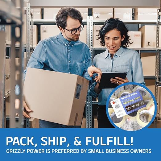 Grizzly Power Clear Packing Tape (12 Rolls) | Heavy Duty Packing Tape (2 Inch x 65 Yards) | 2.8mil Thick Strong Adhesive for Moving Boxes, Shipping Cartons, Office Use, Storage & Wrapping (780 Yards)