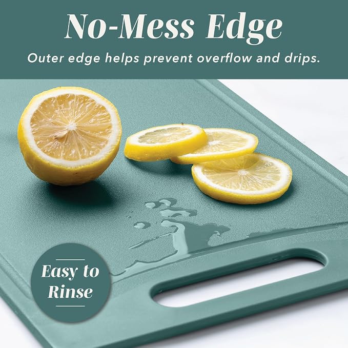 COOK WITH COLOR Non-Slip Cutting Board Set – Kitchen Essentials with Easy Grip Handle for Meat, Veggies, and Fruits, 3 Cutting Boards, Teal