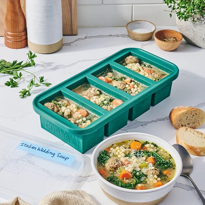 Souper Cubes 1 Cup Silicone Freezer Mold with Lid, Kale, 1-Pack | 100% Platinum-Cured Silicone Freezer Cube, Oven and Microwave Safe, Perfect for Freezing Soup, Rice, Protein, Grains and More