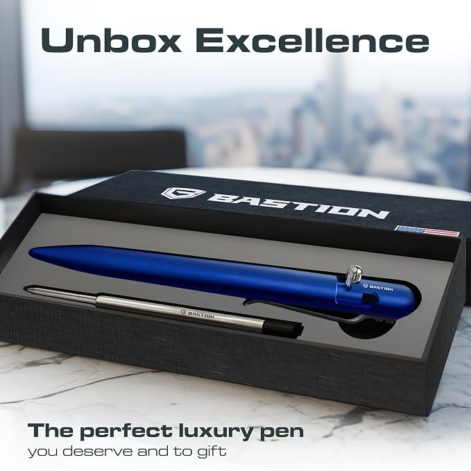 BASTION Bolt Action Pen, Aluminum Royal Blue, HyperBolt EDC Pen, Refillable Metal Writing Pen, Premium Graduation Gift, Executive Pocket Pen