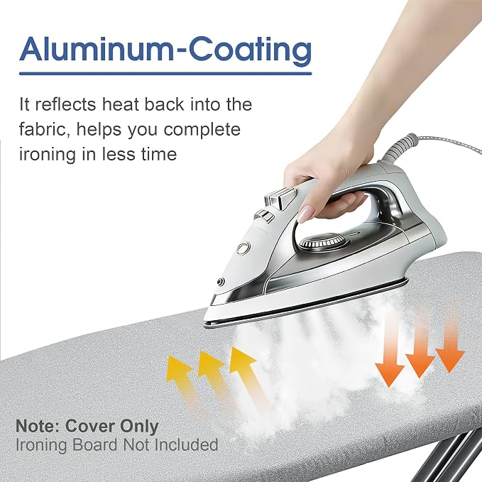 Ironing Board Cover and Pad for Standard Size 15" x 54", Sliver | Aluminum Coating, Thick Scorch & Stain Resistant Padding, Heavy Duty Iron Board Cover with Elastic Edge, Adjustable Fastener