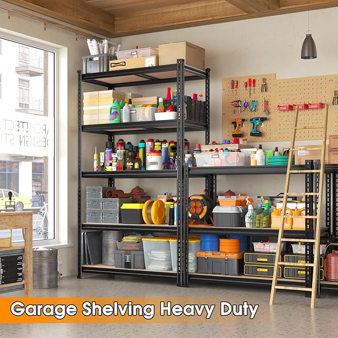 REIBII 2400LBS Garage Shelving,36" Wx16" Dx72" H Shelves for Basement | Adjustable 5-Tier Shelving Unit,High-Density MDF Shelves,Heavy Duty Storage Shelves,Easy Assembly,For Pantry Workshop Storage
