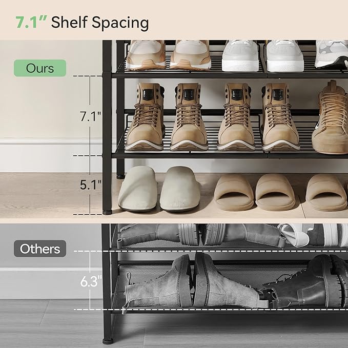 Nunsino Shoe Rack for Closet,4 Tier Shoe Organizer for Entryway,Shoe Shelf with Storage Shelves and Spacious Top,Max Holds 16 of Shoes,Rustic Brown