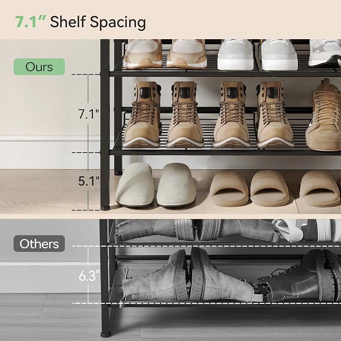 Nunsino Shoe Rack for Closet,4 Tier Shoe Organizer for Entryway,Shoe Shelf with Storage Shelves and Spacious Top,Max Holds 16 of Shoes,Black