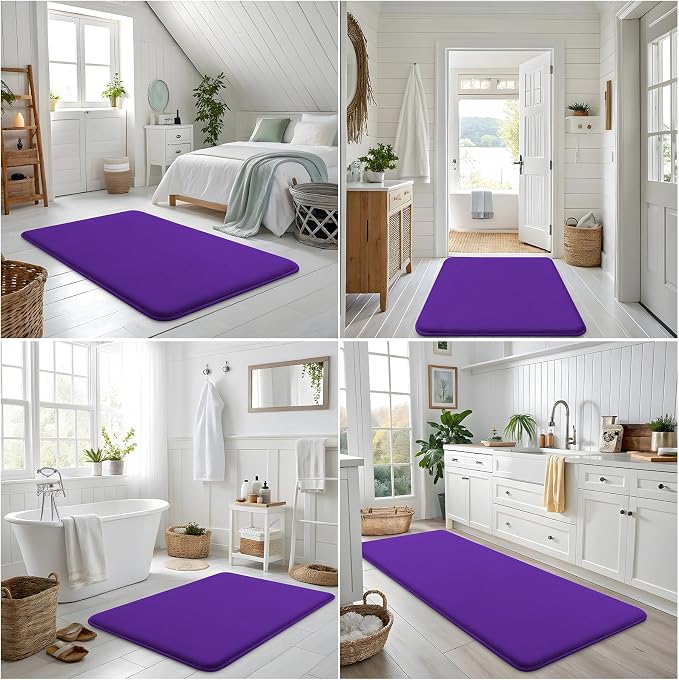 Smiry Memory Foam Bath Mat 36x24, Extra Soft and Absorbent Bathroom Mats, Non Slip Washable Carpet for Floor, Shower and Tub, Deep Purple