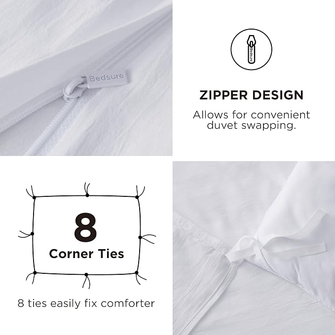 Bedsure Duvet Cover Full Size with Fitted Sheet - 4 Pieces Prewashed Polyester Soft Bedding Set, Includes 1 Duvet Cover 80x90 Inches with Zipper Closure, 2 Pillow Shams, 1 Fitted Sheet, Bright White
