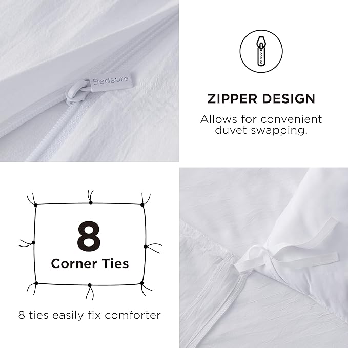Bedsure Duvet Cover King Size with Fitted Sheet - 4 Pieces Prewashed Cotton-Like Bedding Set, Includes 1 Duvet Cover 104x90 Inches with Zipper Closure, 2 Pillow Shams, 1 Fitted Sheet, Bright White