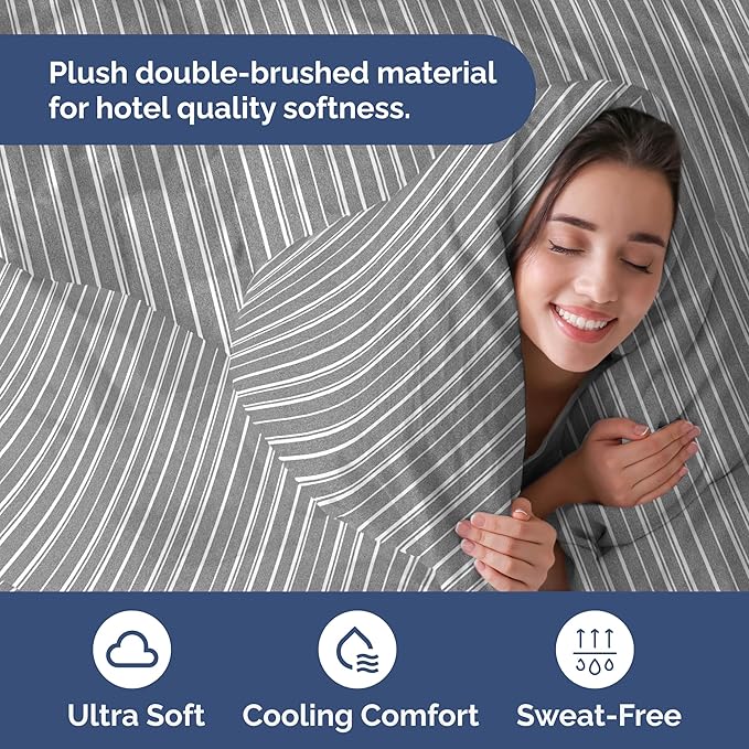 Duvet Cover Full Size Set - Extra Soft Full Duvet Cover 80" x 90" with 2 Pillow Shams for Women, Men, Kids & Teens - Hotel Luxury w/ Zipper Closures & Ties - Comfy, Cozy & Breathable (Grey Stripes)