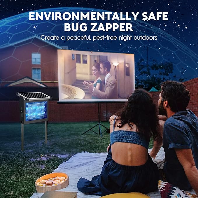 Solar Bug Zapper Outdoor, Mosquito Zapper 4500V Cordless Waterproof, Auto On/Off, Portable Type-C & Solar Powered Bug Zapper, Electric Mosquito Trap Fly Zapper Killer for Patio Garage Yard Camping