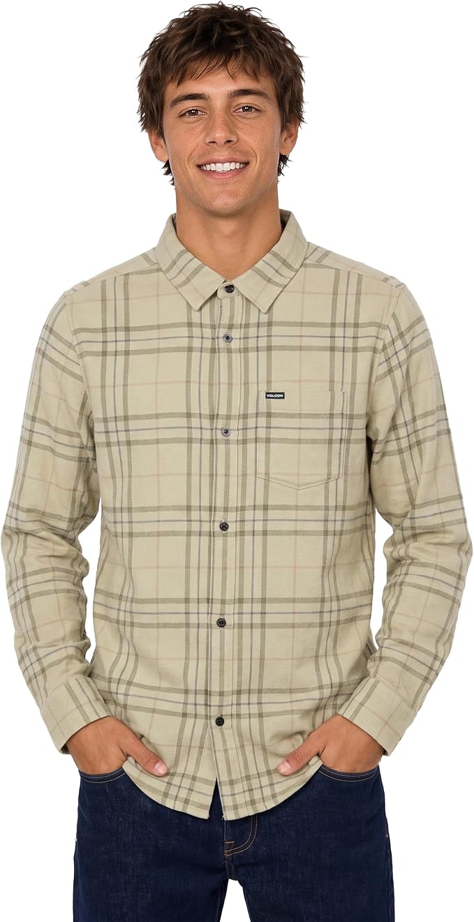 Volcom Men's Long Sleeve Flannel Shirt – Ultra-Soft Brushed Cotton Plaid Button Down