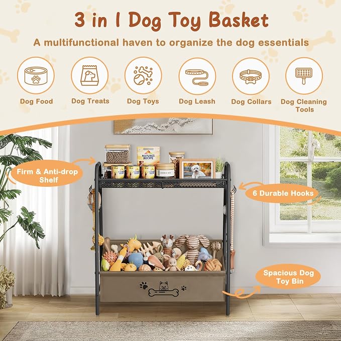 Lomivra Large Dog Toy Basket (23.6"x11.2"x9.7"), Dogs Toy Bin with Storage Organizer, Trapezoid Toy Box for Dog Stuff Accessories, Pet Toy Storage Holder Chest for Cat Dogs Essential Supplies（Brown）