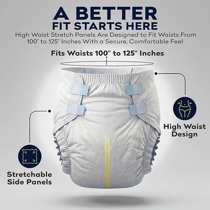 4-5xl Adult Diapers for Women and Men - 8 Bariatric Disposable Briefs with Tabs and Stretchable Side Panels - 100% Breathable with Maximum Absorbency