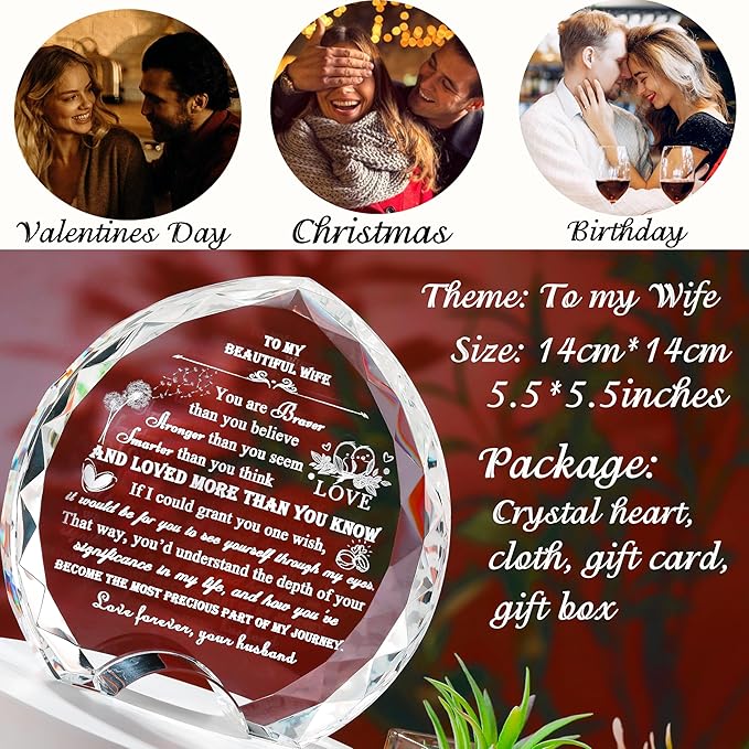 Qianwei Gifts for Wife from Husband Unique - Crystal Engraved Gift Personalized Present for My Wife Who Has Everything - Birthday Anniversary Wedding Valentines Day Gifts Ideas for Lover
