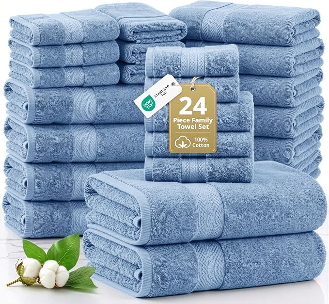LANE LINEN Towel Set for Bathroom Soft Absorbent Quick Dry - Allure | Cotton Towels For Bathroom - Coordinated Colors, OEKO-TEX Certified, Ring-Spun Durability