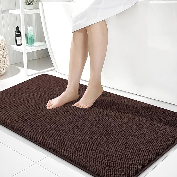 OLANLY Memory Foam Large Bathroom Rugs 45x27, Absorbent Bath Mat, Brown | Soft Quick Dry Bath Mat Rugs, Non-Slip, Machine Washable Mat for Bathroom Floor, Tub and Shower, Home Decor Accessories