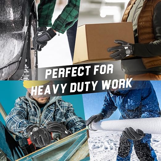 HANDLANDY Winter Water Resistant Work Gloves for Men, Insulated Heavy Duty Impact Glove for Cold Weather (Black-insulated, 2X-Large)