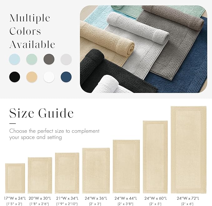 Madison Park Splendor Reversible 100% Cotton Bath Rug, 17 x 24, Natural | Tufted Bathroom Mat, 3000 GSM, Hotel Quality, Luxurious Plush, Medium Pile, Absorbent, Quick Dry, OEKO-TEX, Shower Room Décor