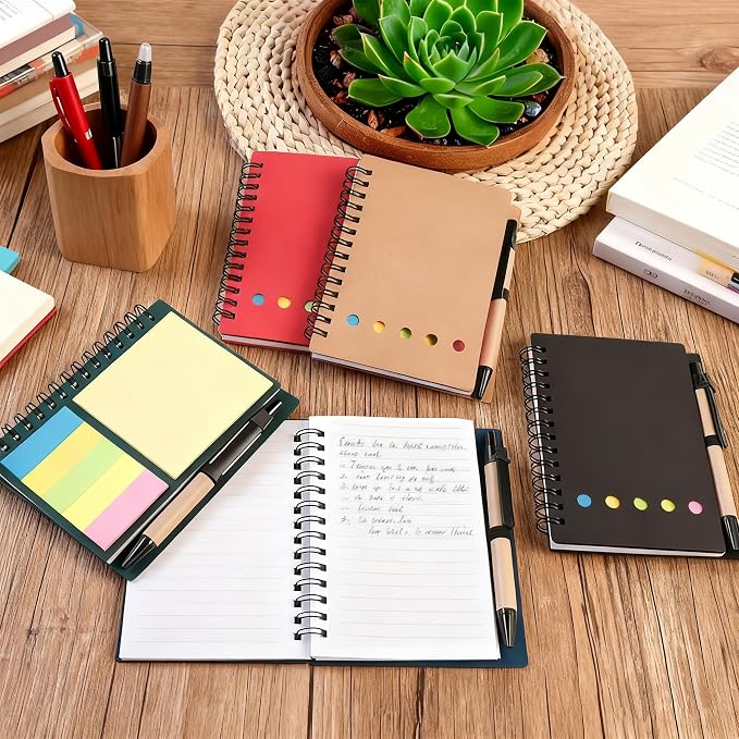 50 Pack Spiral Pocket Notebook with Pen, 4.2x5.25 Inch Lined Journals Bulk Small Notebooks and Pen Set, Spiral Notepad Sticky Notes for Business Office School, 5 Colors, 60 Sheets/120 Pages