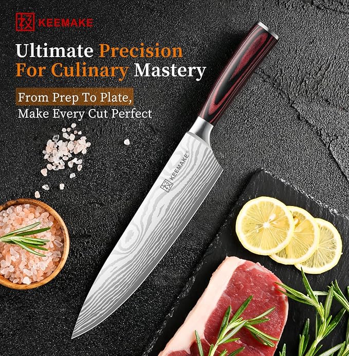 8" Chef Knife, Ultra Sharp Kitchen Knife with Ergonomic Handle | Japanese High Carbon Stainless Steel, 12° Bevel Angle, Professional Cooking Gadgets with Gift Box for Men and Women