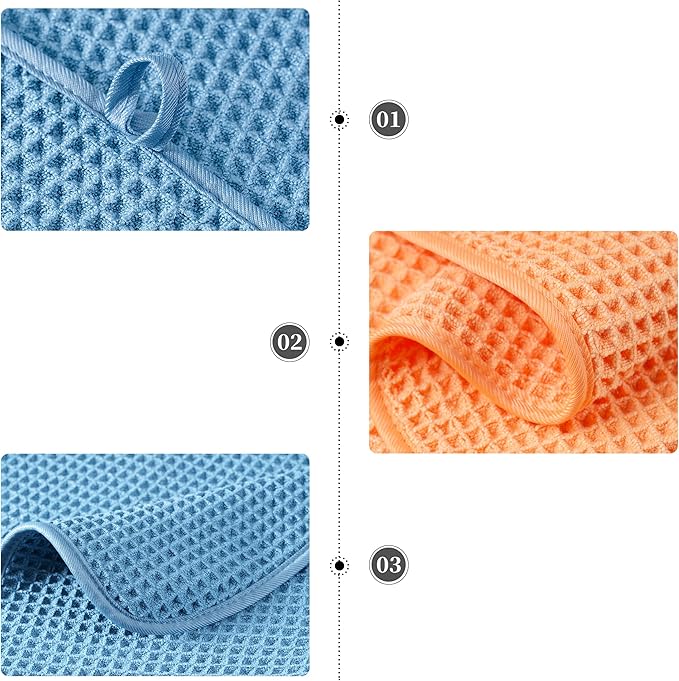 POLYTE 430 GSM Microfiber Quick Dry Lint Free Oversize Bath Towel Set, 6 Piece (Waffle Weave)