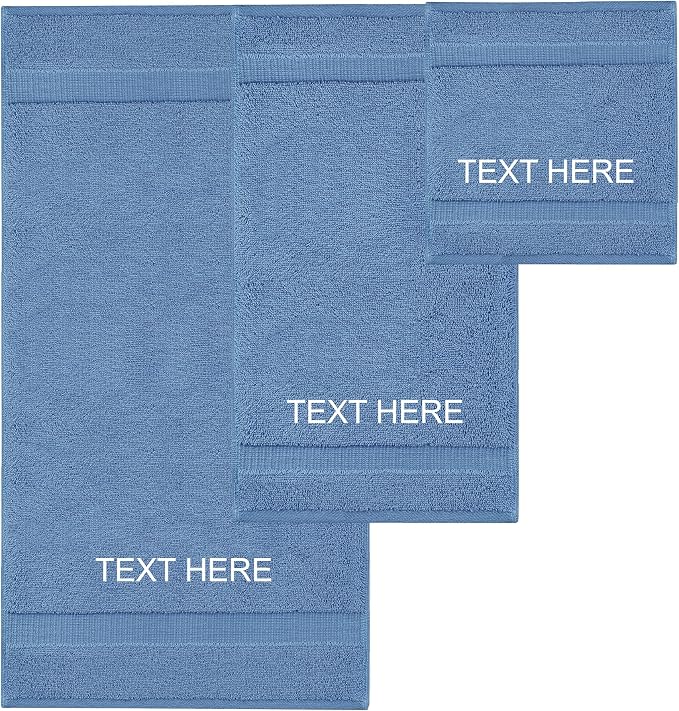 Chakir Turkish Linens Personalized 3 Piece Towel Set, 100% Cotton Luxury Turkish Towels for Bathroom, Soft Absorbent Towel Set with Bath Towel Hand Towel and Washcloth, Wedgewood