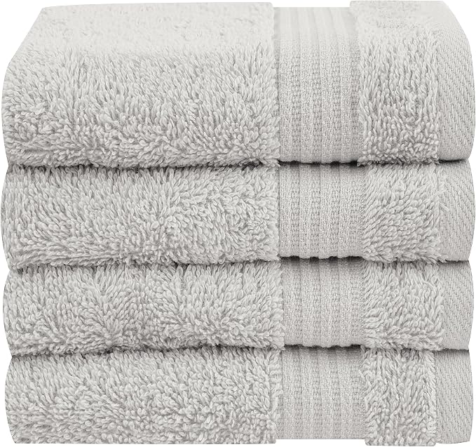 Cotton Paradise 100% Cotton Turkish Towel Set, Soft Absorbent Quick Dry, 4 Piece Washcloth Set, Silver Grey