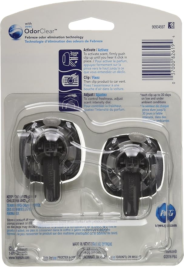Febreze Car Air Fresheners, New Car Scent, Odor Eliminator for Strong Odors Car Vent Clips (2 Count)