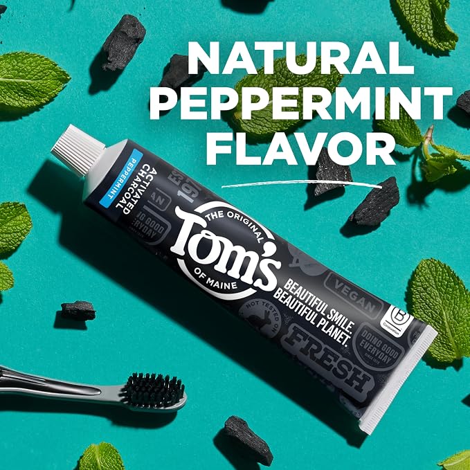 Tom's of Maine Activated Charcoal Whitening Toothpaste with Fluoride, Peppermint, 4.7 oz. 3-Pack (Packaging May Vary)