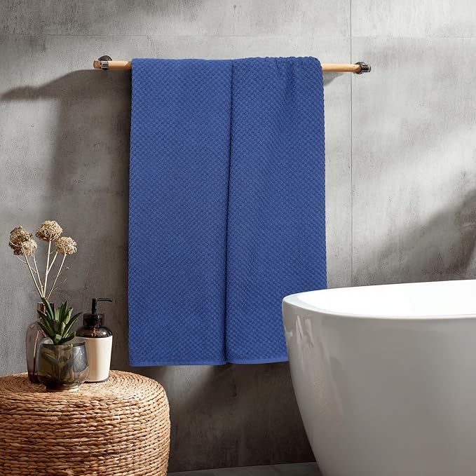 COTTON CRAFT Euro Spa Waffle Weave Bath Sheets - Set of 2 Blue Towel Sheets | Pure 100% Ringspun Cotton Oversized Luxurious Towel Set - Soft Plush Super Absorbent Low Lint Quick Dry - 35 x 70 inches