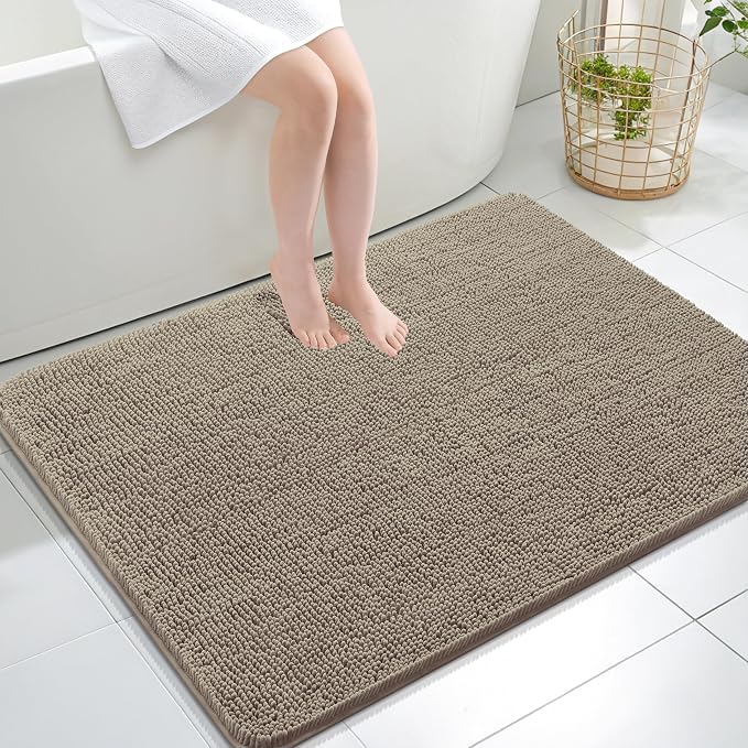 OLANLY Large Bathroom Rugs 40x32, Extra Soft Absorbent Chenille Bath Rugs, Rubber Backing Quick Dry, Machine Washable Bath Mats for Bathroom Floor, Tub and Shower, Home Decor Accessories, Warm Taupe