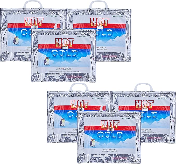 Superio Hot and Cold Insulated Bags for Food Delivery, Grocery Shopping Bags, Food Storage for Hot and Frozen Food for Travel, Disposable Cooler Bag, Reinforced Thermal Lunch Bag (6, 15.5"x13")