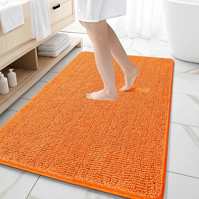 OLANLY Large Bathroom Rugs 59x35, Extra Soft Absorbent Chenille Bath Rugs, Rubber Backing Quick Dry, Machine Washable Bath Mats for Bathroom Floor, Tub and Shower, Home Decor Accessories, Orange