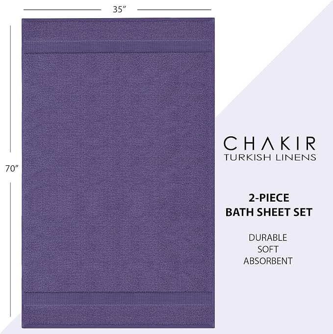 Chakir Turkish Linens 2 Piece Large Bath Sheets, 100% Cotton Luxury Turkish Towels for Bathroom, Soft Absorbent Oversized Bath Towels, 35 x 70 Inches, Plum