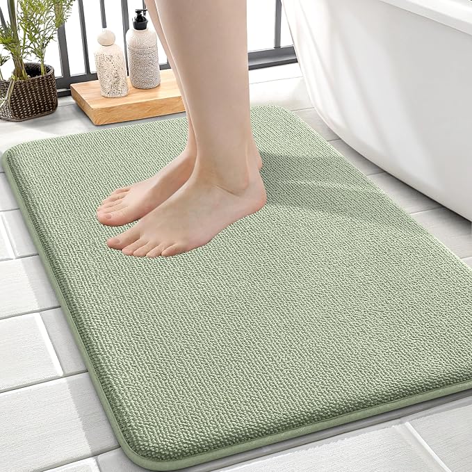 OLANLY Memory Foam Small Bathroom Rug 24x16, Absorbent Bath Mat, Sage Green | Soft Quick Dry Bath Mat Rugs, Non-Slip, Machine Washable Mat for Bathroom Floor, Tub and Shower, Home Decor Accessories