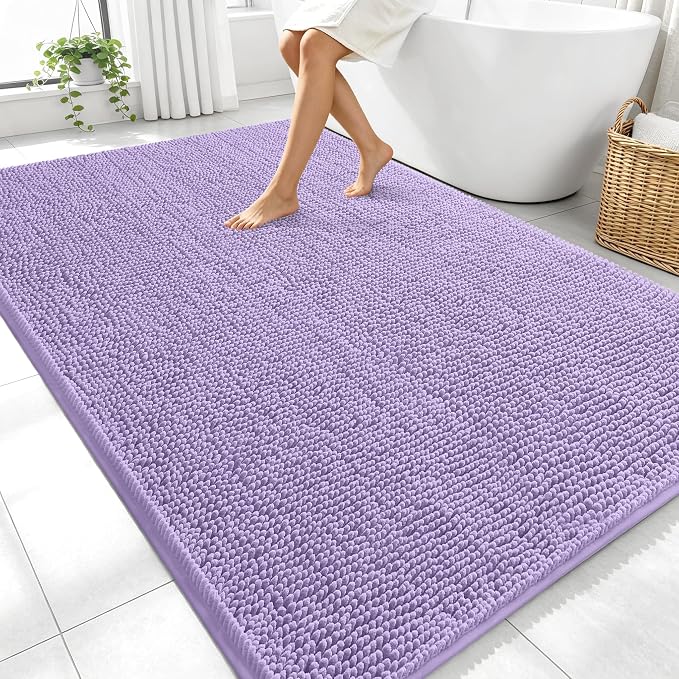 OLANLY Large Bathroom Rugs 70x46, Extra Soft Absorbent Chenille Bath Rugs, Rubber Backing Quick Dry, Machine Washable Bath Mats for Bathroom Floor, Tub and Shower, Home Decor Accessories, Lavender
