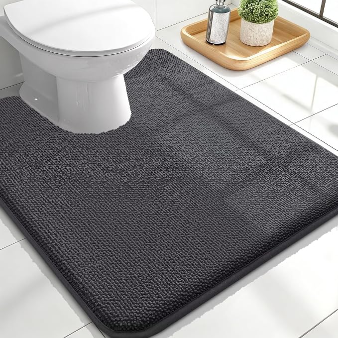 OLANLY Thick Memory Foam Bathroom Rugs 24x20, Absorbent Bath Mat, Dark Grey | Soft Quick Dry Bath Rugs Mats, Non-Slip, Machine Washable Carpet for Bathroom Floor, Tub and Shower, Home Decor Accessories