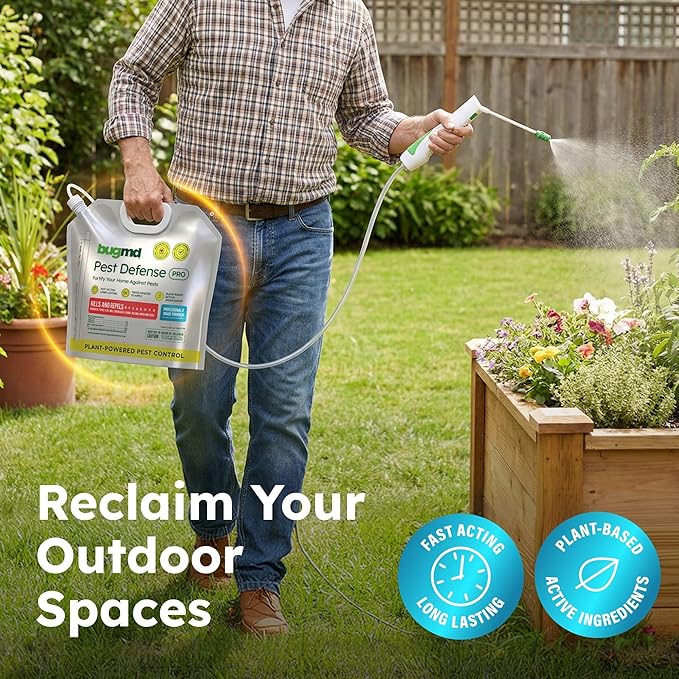 BugMD Pest Defense Pro Peppermint Oil Bug Spray & Mosquito Repellent Outdoor Patio - Ant Killer & Tick Spray for Yard | Plant Powered Electric Sprayer Wand Kit