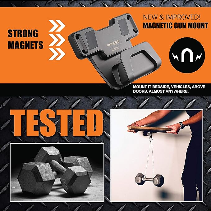 Stinger Magnetic Gun Mount Rack w/Trigger Guard Protection, Gun Holder Conceal in Car, Truck, Vehicle, Desks, Safes, Walls, Gun Magnet for Handgun Rifle Shotgun Pistol Revolver