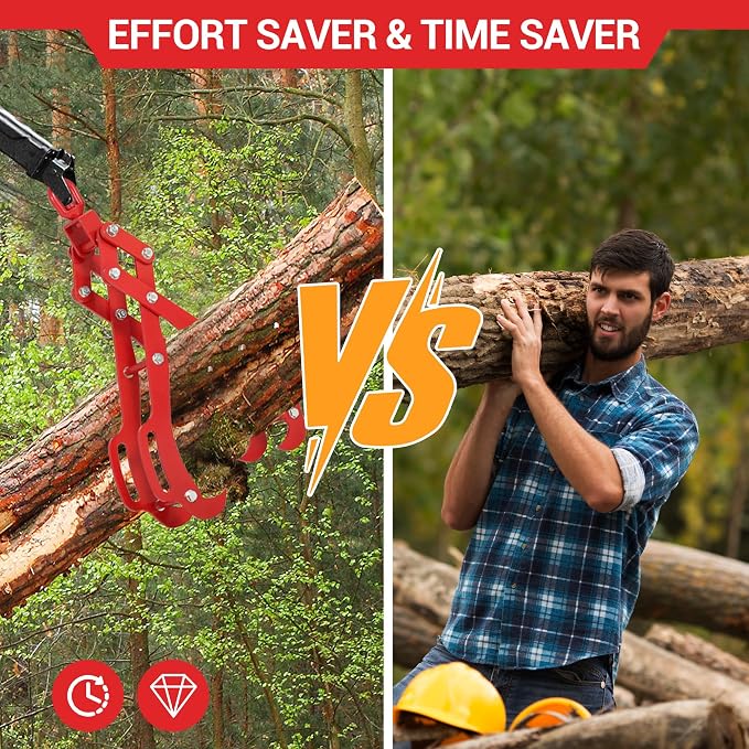 28 in Log Lifting Tongs with 4 Claw, Heavy Duty Steel Logging Grabbler, 360° Swivel Dragging Tongs, Anti-Slip Skidding Tongs for Tractors, Trucks, Firewood, Lumber