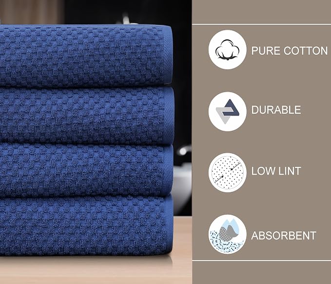COTTON CRAFT Euro Spa Waffle Weave Bath Towels - Set of 4 Blue Towels | Pure 100% Ringspun Cotton Oversized Luxurious Towel Set - Soft Plush Super Absorbent Low Lint Quick Dry - 30 x 56 inches