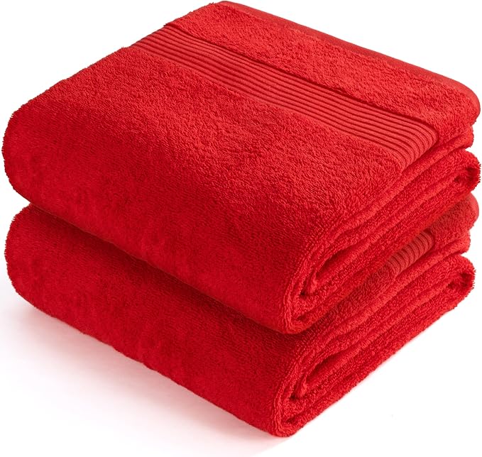 Cotton Paradise 100% Cotton Turkish Towel Set, Soft Absorbent Quick Dry, 2 Piece 35x70 Bath Sheet Set, Red