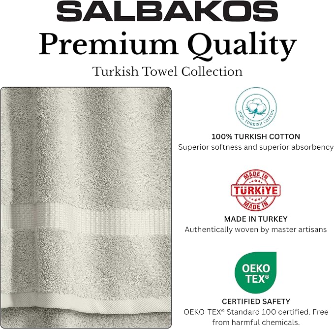SALBAKOS 12-Piece 100% Turkish Cotton Washcloths and Face Towels, Stone | 13x13 in Standard Size Small Towel, Multi-use Bathroom & Kitchen, Thick Super Soft Absorbent Durable, Oeko-Tex Made in Turkey