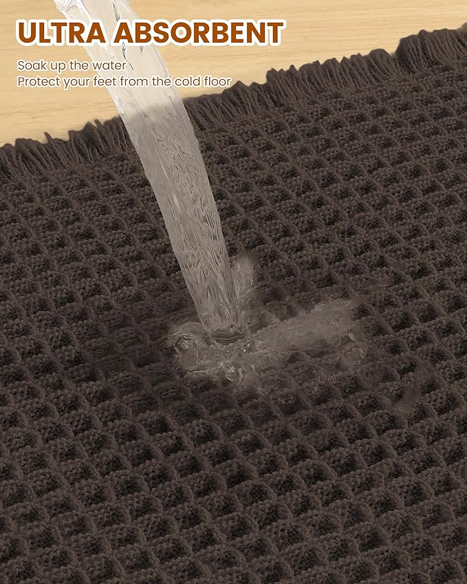 Smiry Waffle Bath Mat 60x24, Extra Soft Absorbent Bathroom Rugs, Non Slip Machine Washable Quick Dry Bath Rugs for Bathroom Floor, Tub, Shower, Home Decor Accessories, Chocolate